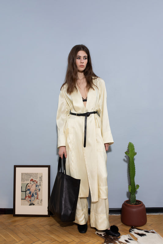 Robe with a leather belt